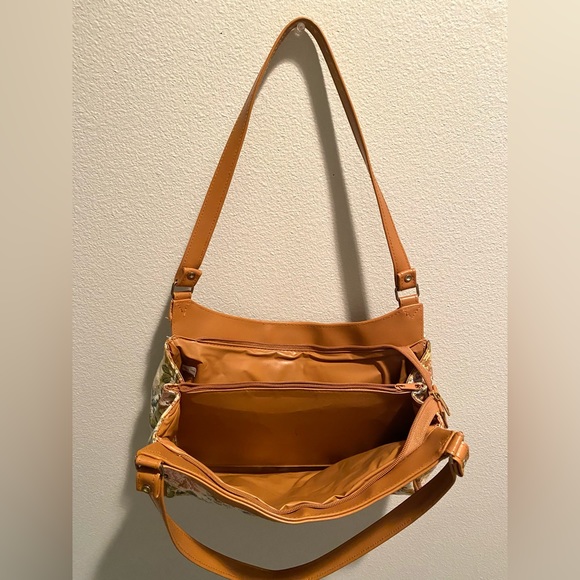 Tan Leather Floral Tapestry Bag/Purse - Picture 4 of 5